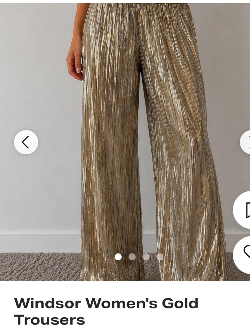 Windsor Metallic Pleated Wide Leg Pants in Gold